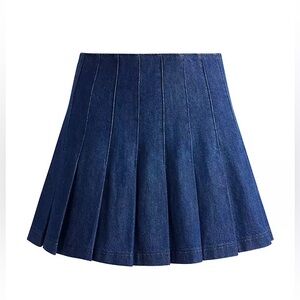 Alice + Olivia Dark Wash Denim Pleated Carter Skirt
